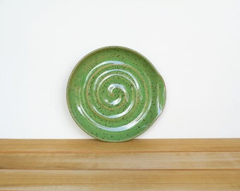 Spoon Rest Stoneware Ceramic in Bright Spring Green Glaze, Kitchen Pottery Food Prep