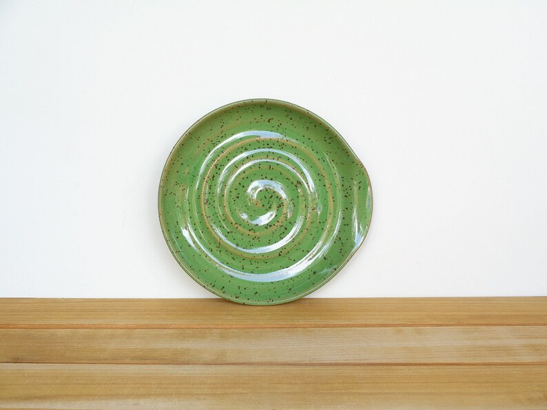 Spoon Rest Stoneware Ceramic in Bright Spring Green Glaze, Kitchen Pottery Food Prep image 1