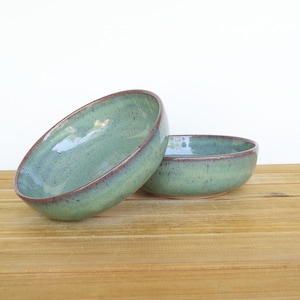 Pottery Stoneware Soup Bowls in Sea Mist Glaze, Teal Handmade Rustic Kitchen, Cereal Bowls, Set of 2
