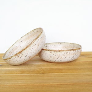 Rustic Pottery Soup Bowls in Satin Oatmeal Glaze, Stoneware Ceramic Kitchen Bowls - Set of 2