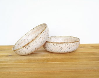 Rustic Pottery Soup Bowls in Satin Oatmeal Glaze, Stoneware Ceramic Kitchen Bowls - Set of 2