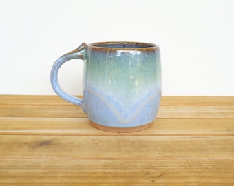 Coffee Mug, Ceramic Stoneware in Castille Blue and Sea Mist Glazes - Single Pottery Cup, Rustic Kitchen