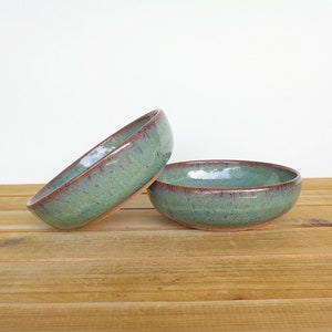 Snack Bowls Stoneware Pottery in Sea Mist Glaze - Ceramic Kitchen Prep Bowls - Set of 2