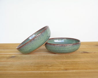Snack Bowls Stoneware Pottery in Sea Mist Glaze - Ceramic Kitchen Prep Bowls - Set of 2