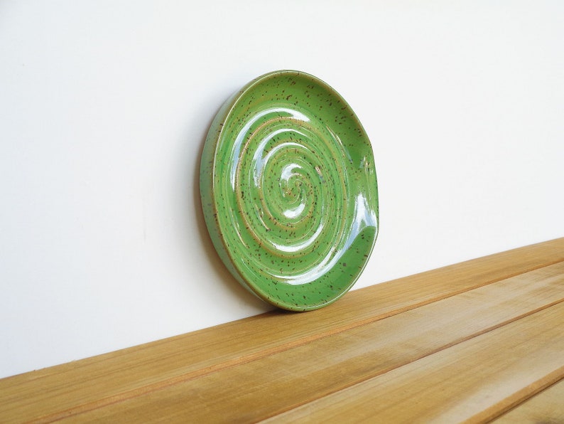 Spoon Rest Stoneware Ceramic in Bright Spring Green Glaze, Kitchen Pottery Food Prep image 3