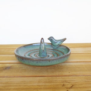 Ceramic Ring Dish in Sea Mist Glaze with Bird Decoration, Stoneware Clay, Jewelry Bowl, Bridal Ring Dish image 6