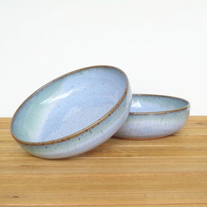 Ceramic Pasta Bowls in Castille Blue and Sea Mist Glazes - Rustic Stoneware Pottery Bowls - Set of 2