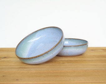 Ceramic Pasta Bowls in Castille Blue and Sea Mist Glazes - Rustic Stoneware Pottery Bowls - Set of 2