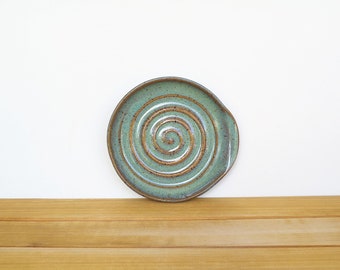 Spoon Rest Stoneware Ceramic in Sea Mist Glaze, Kitchen Food Prep, Rustic Pottery, Teal Glaze