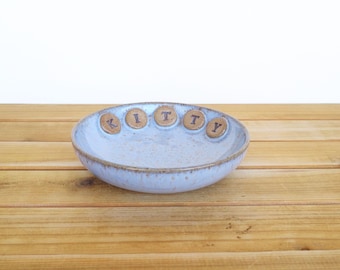 Stoneware Kitty Dish in Castille Blue Glaze, Ceramic Pet Dish
