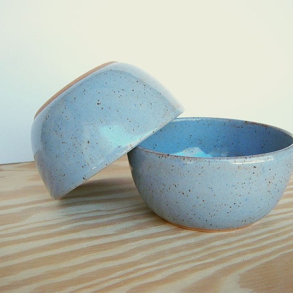 Blue Shino Stoneware Pottery Bowls - Set of 2