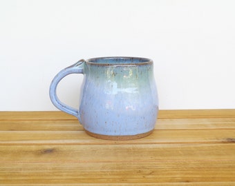 Coffee Mug 15 oz, Ceramic Stoneware in Castille Blue and Sea Mist Glazes, Single Pottery Cup, Rustic Kitchen