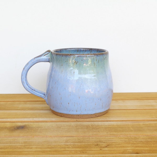 Coffee Mug 15 oz, Ceramic Stoneware in Castille Blue and Sea Mist Glazes, Single Pottery Cup, Rustic Kitchen