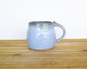 Coffee Mug, Ceramic Stoneware in Castille Blue and Sea Mist Glazes - Single Pottery Cup, Rustic Kitchen