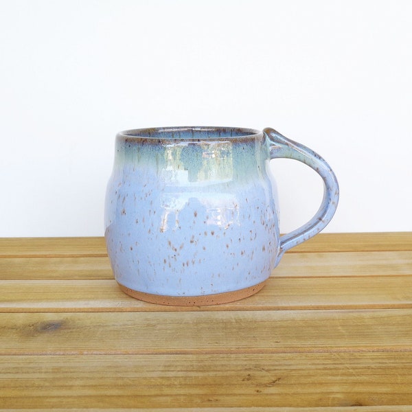 Coffee Mug, Ceramic Stoneware in Castille Blue and Sea Mist Glazes - Single Pottery Cup, Rustic Kitchen