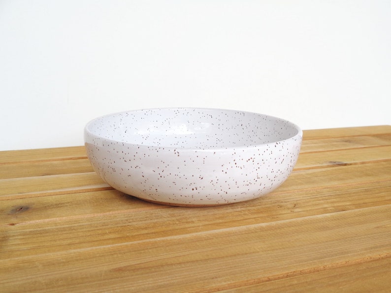 Single Pasta Bowl in Glossy White Glaze, Speckled, Ceramic Dinner Salad Bowl image 1