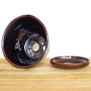 Stoneware Patchwork Planter Pot in Turkish Amber Glaze, Garden Pottery, Textured Ceramic Planter with drip tray image 7
