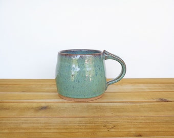 Coffee Mug, Ceramic Stoneware in Sea Mist Glaze - Single Pottery Mug, Rustic Kitchen, Teal Mug