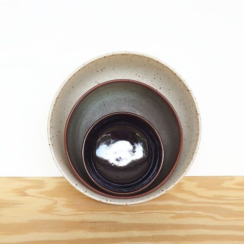 Ombre Pottery Nesting Ceramic Bowl Stoneware Set in Three Glazes, Kitchen Bowls, Pottery Bowls