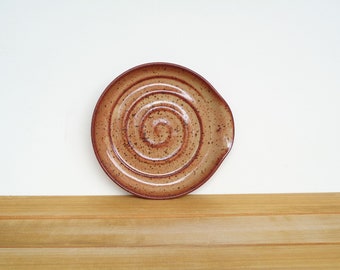 Spoon Rest Stoneware Clay in Shino Glaze, Ceramic Pottery, Rustic Kitchen, Orange Brown Glaze