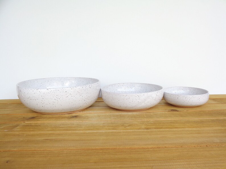 Stoneware Pottery Nesting Bowls in Glossy White Glaze Etsy