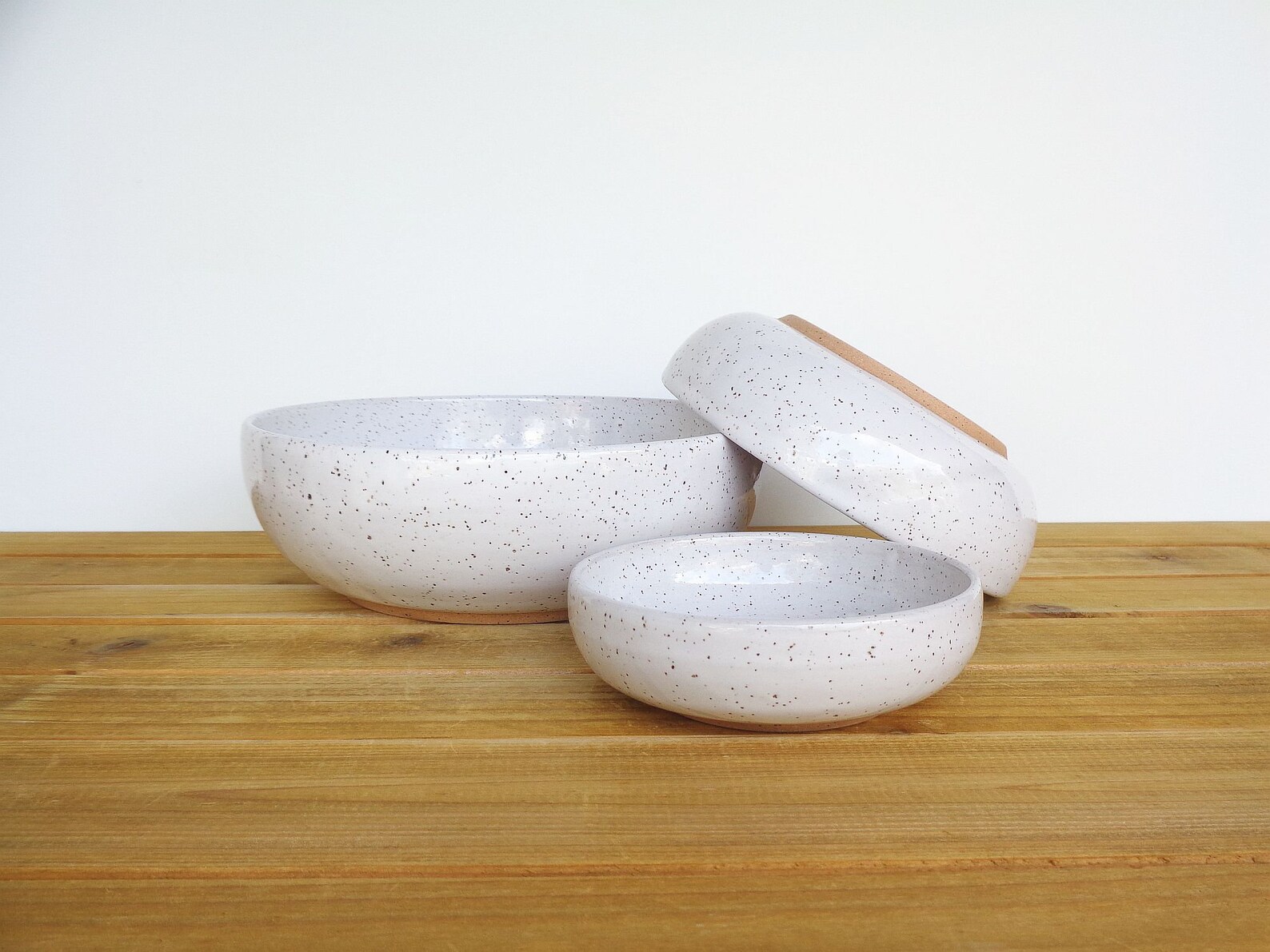 Stoneware Pottery Nesting Bowls in Glossy White Glaze Etsy