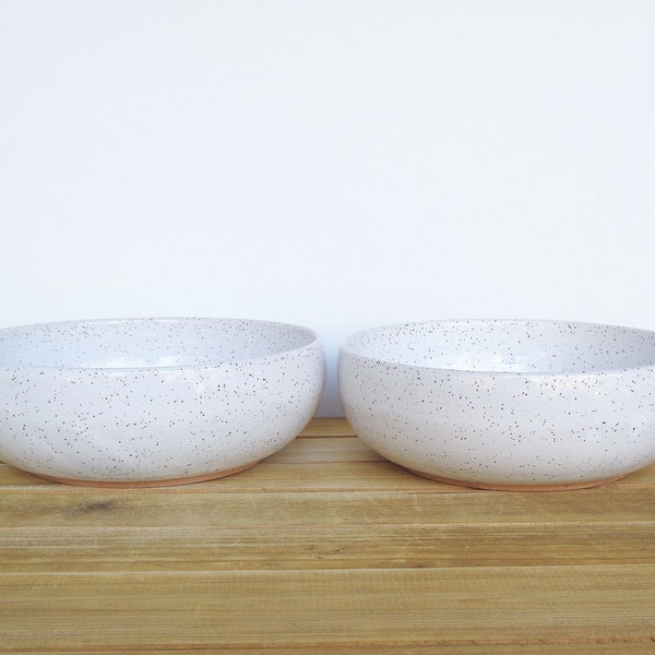 Reserved for Steph - Two Stoneware Pottery Serving Bowls in Glossy White Glaze