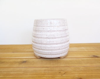 Stoneware Pottery, Kitchen Ceramic Utensil Holder in Glossy White Glaze with Speckles, Rustic Farmhouse