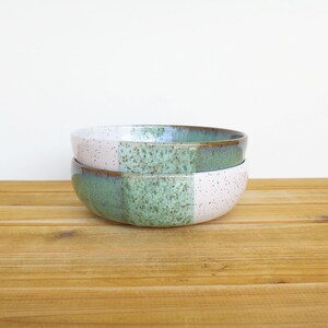 Soup Bowls in Sea Mist and White Glazes, Stoneware Pottery, Rustic Kitchen Set of 2 image 7