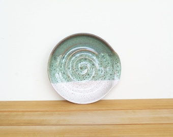 Stoneware Ceramic Spoon Rest in Sea Mist and White Glazes, Kitchen Pottery