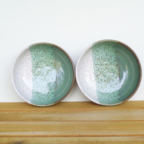 Prep Bowls Stoneware Pottery in Sea Mist and White Glaze - Set of 2