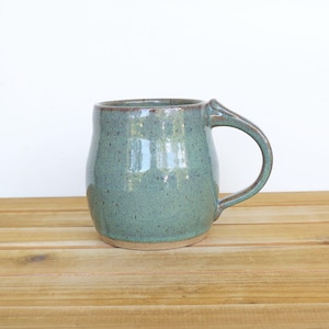 Coffee Mug, Ceramic Stoneware in Sea Mist Glaze - Single Pottery Mug, Rustic Kitchen, Teal Mug