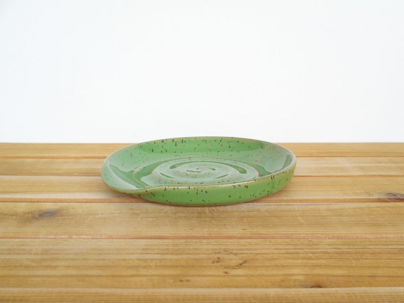 Spoon Rest Stoneware Ceramic in Bright Spring Green Glaze, Kitchen Pottery Food Prep image 6
