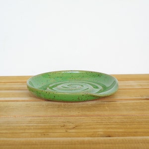 Spoon Rest Stoneware Ceramic in Bright Spring Green Glaze, Kitchen Pottery Food Prep image 5