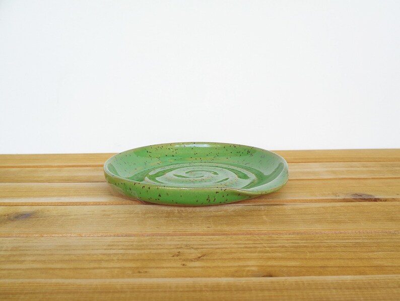 Spoon Rest Stoneware Ceramic in Bright Spring Green Glaze, Kitchen Pottery Food Prep image 5