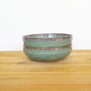 Pottery Stoneware Soup Bowls in Sea Mist Glaze, Teal Handmade Rustic Kitchen, Cereal Bowls, Set of 2 image 6