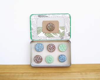 Ceramic Magnet Set, Rustic Clay Fridge Magnet Set of 6, Housewarming Gift, Stocking Stuffer