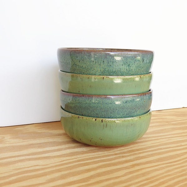 Sea Mist and Green Stoneware Ceramic Pottery Bowls Set of 4