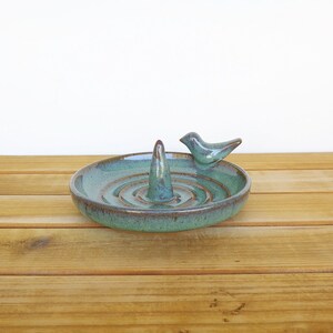 Ceramic Ring Dish in Sea Mist Glaze with Bird Decoration, Stoneware Clay, Jewelry Bowl, Bridal Ring Dish image 1