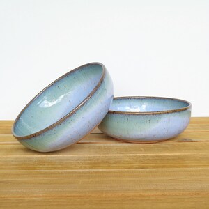 Stoneware Soup Bowls, Rustic Ceramic Pottery in Castille Blue and Sea Mist Glazes - Set of 2