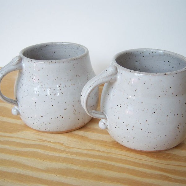 Glossy White Speckled Stoneware Latte Mugs - Set of 2