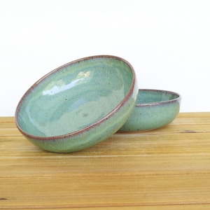Ceramic Pasta Bowls in Sea Mist Glaze - Stoneware Pottery, Teal Blue Green Glaze, Set of 2