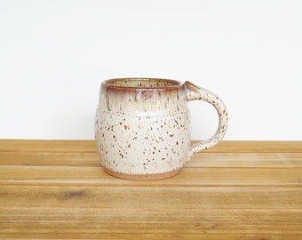 Pottery Mug, Stoneware Coffee Cup in Satin Oatmeal Glaze, Single Rustic Ceramic Kitchen Mug