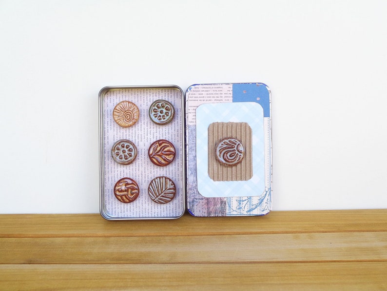 Rustic Clay Fridge Magnet Set of 6, Ceramic Magnet Set, Office Decor, home office supply image 6