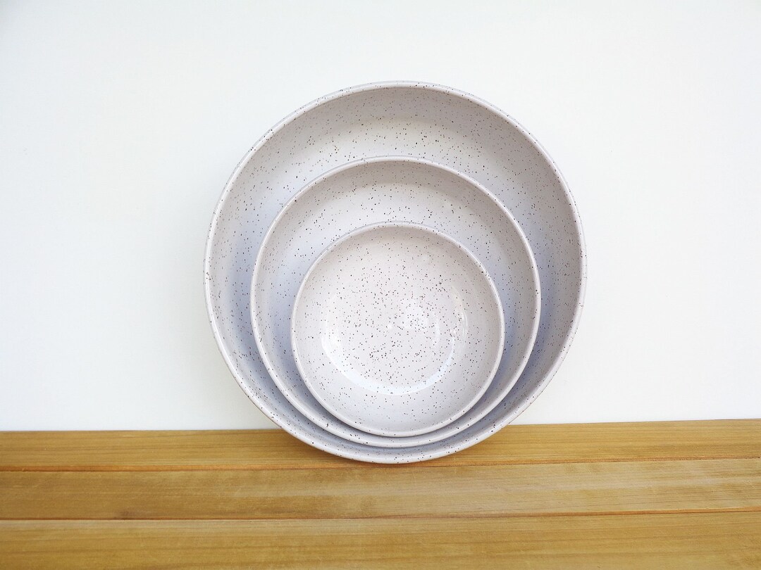 Stoneware Pottery Nesting Bowls in Glossy White Glaze Etsy
