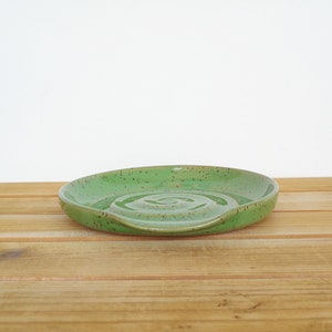 Spoon Rest Stoneware Ceramic in Bright Spring Green Glaze, Kitchen Pottery Food Prep image 4