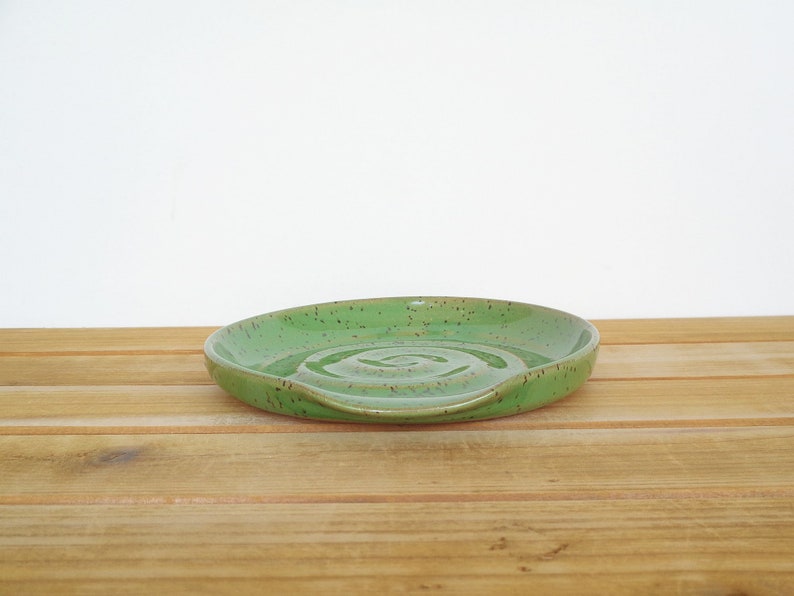 Spoon Rest Stoneware Ceramic in Bright Spring Green Glaze, Kitchen Pottery Food Prep image 4