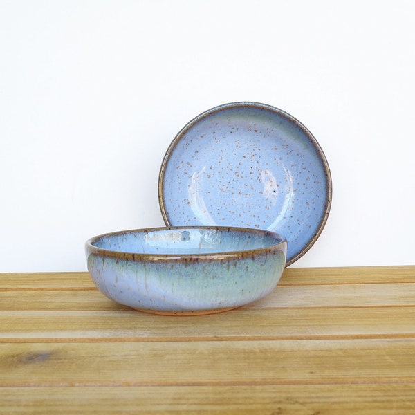Prep Bowls Stoneware Pottery in Castille Blue and Sea Mist Glazes, Ceramic Snack Bowls - Set of 2