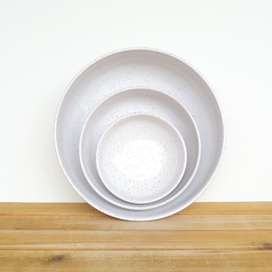 Stoneware Pottery Nesting Bowls in Glossy White Glaze, Ceramic, Rustic Speckled Kitchen Bowls - Set of 3