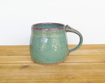 Coffee Mug, Ceramic Stoneware in Sea Mist Glaze - Single Pottery Mug, Rustic Kitchen, Teal Mug